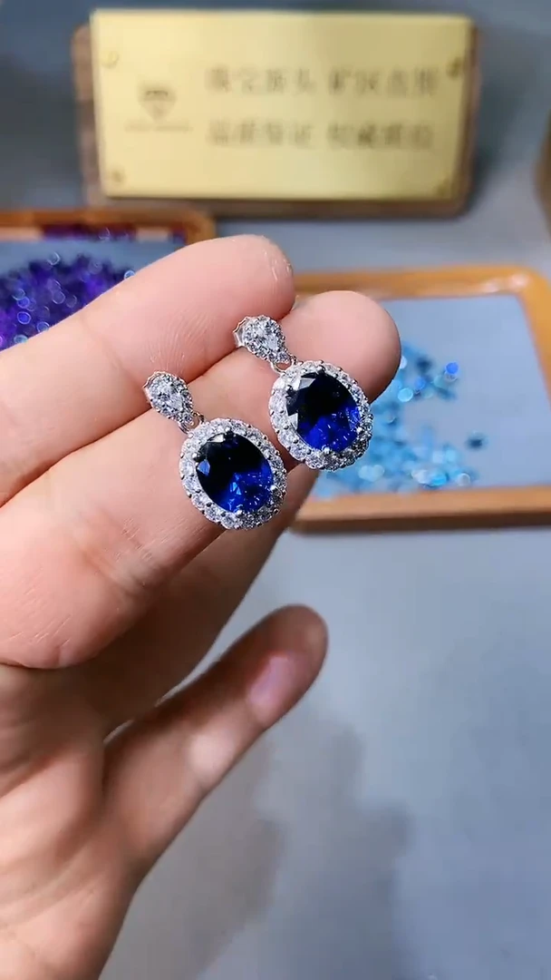 【闪购商品】蓝宝石耳饰银S925镶嵌354