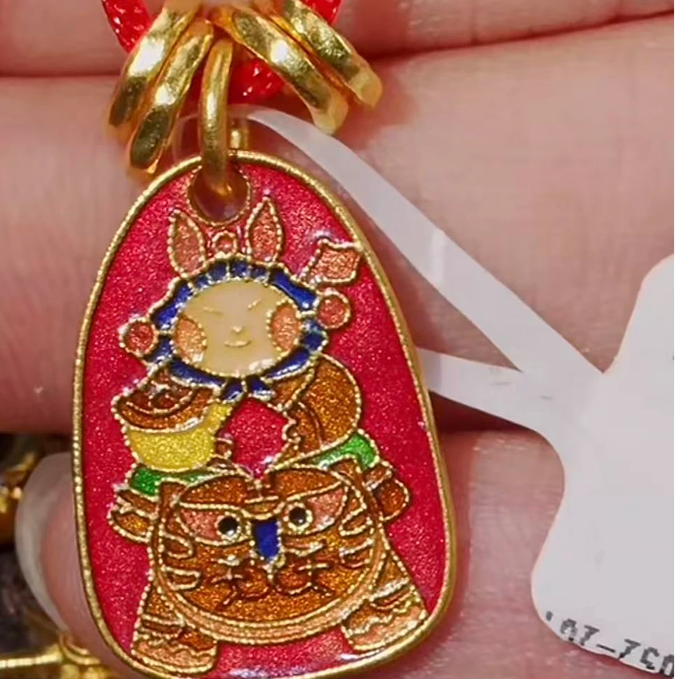汕溏珠宝足金黄金兔爷骑虎+盘缠组合项链