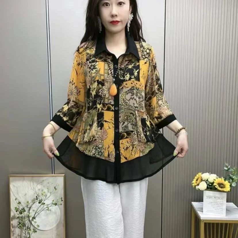 春夏新款洋气宽松八分袖显瘦气质中老年开衫