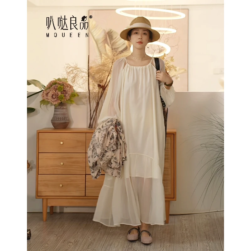 【叭哒不惑】浪漫主义 顺纡桑蚕丝春夏温柔甜美长款显瘦连衣裙