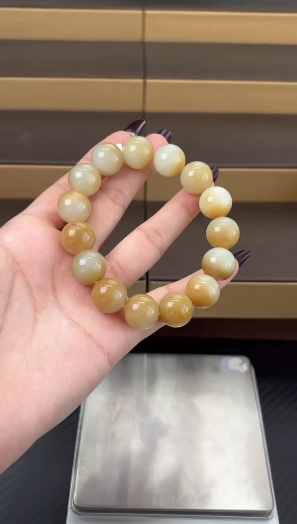 未镶嵌手串和田玉若羌微色差卡14m