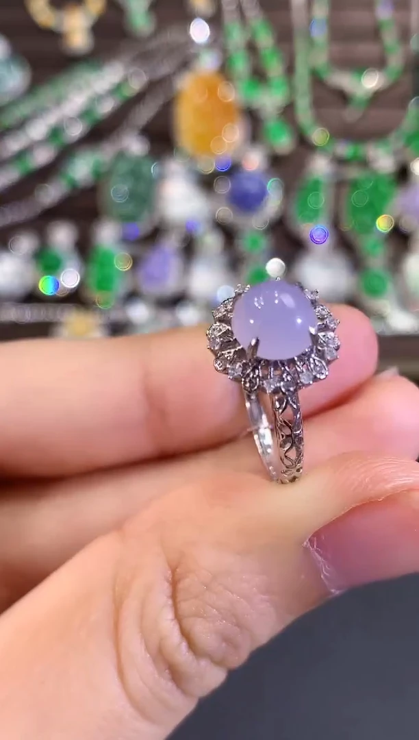 18K金镶嵌戒指翡翠B117 紫货有色差