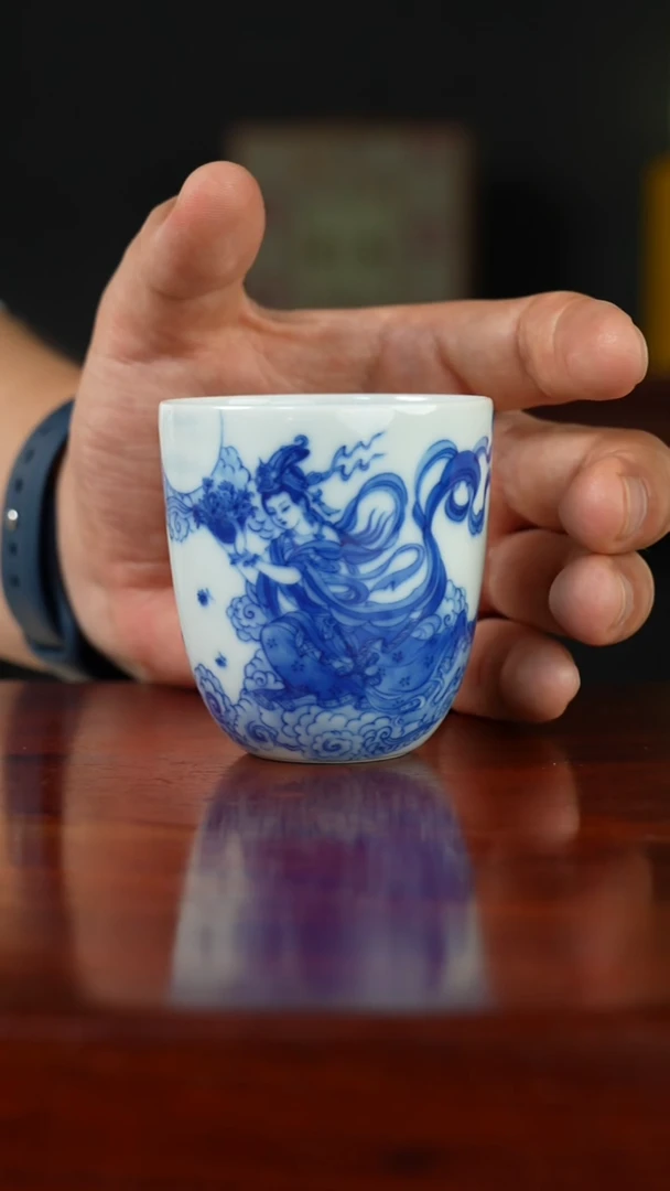 祖传窑真柴窑传承400年天女散花卧足杯