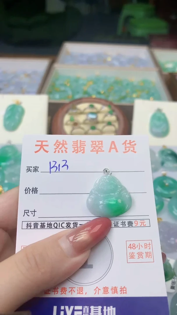 颈饰18K金镶嵌翡翠天然A货翡翠挂件