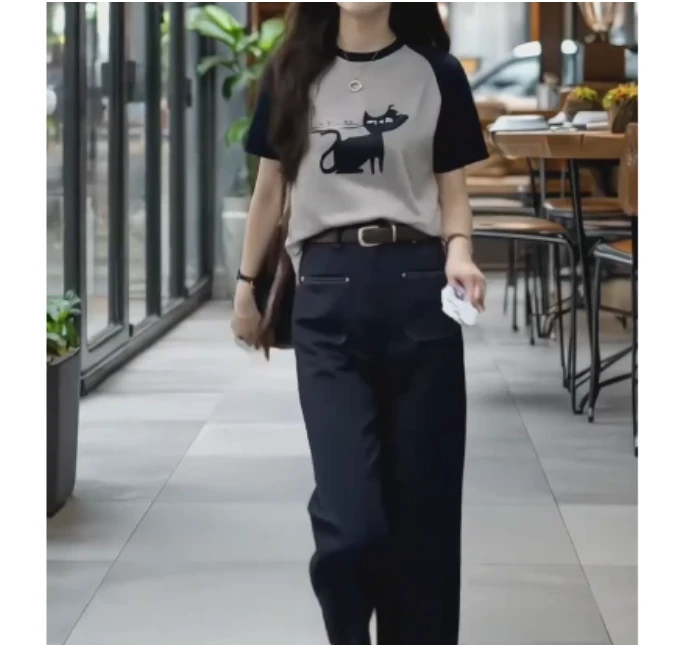 2025夏季新款网红同款洋气韩版潮流设计感T恤上衣裤子休闲-惜p