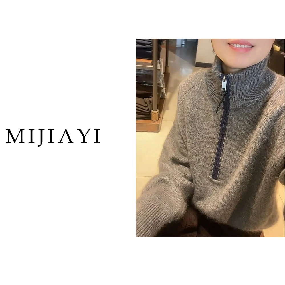 /高领半拉链/~100绵羊毛【衣长57 胸围110】慵懒风针织毛衣 FF