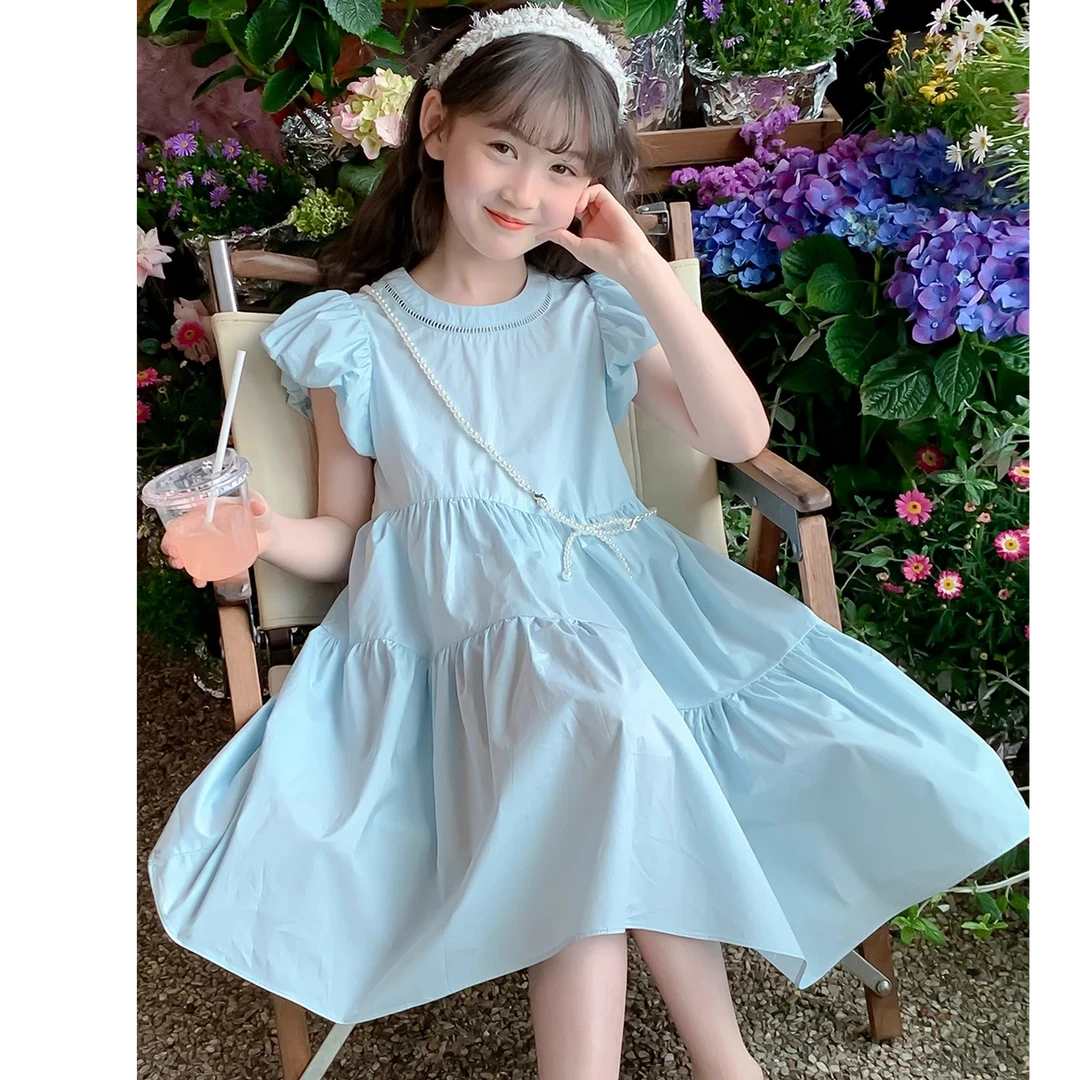女童裙子夏款2025新款洋气童装女孩夏季休闲泡泡袖儿童夏天连衣裙