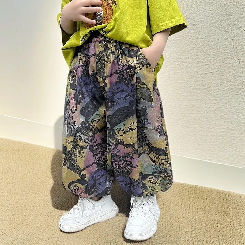【哪吒】儿童休闲裤2025春夏季潮酷中小童女长裤卡通男童裤子 17004