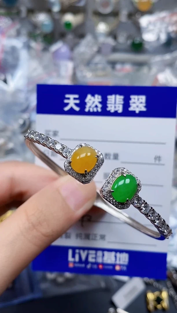 银S925镶嵌手镯翡翠240