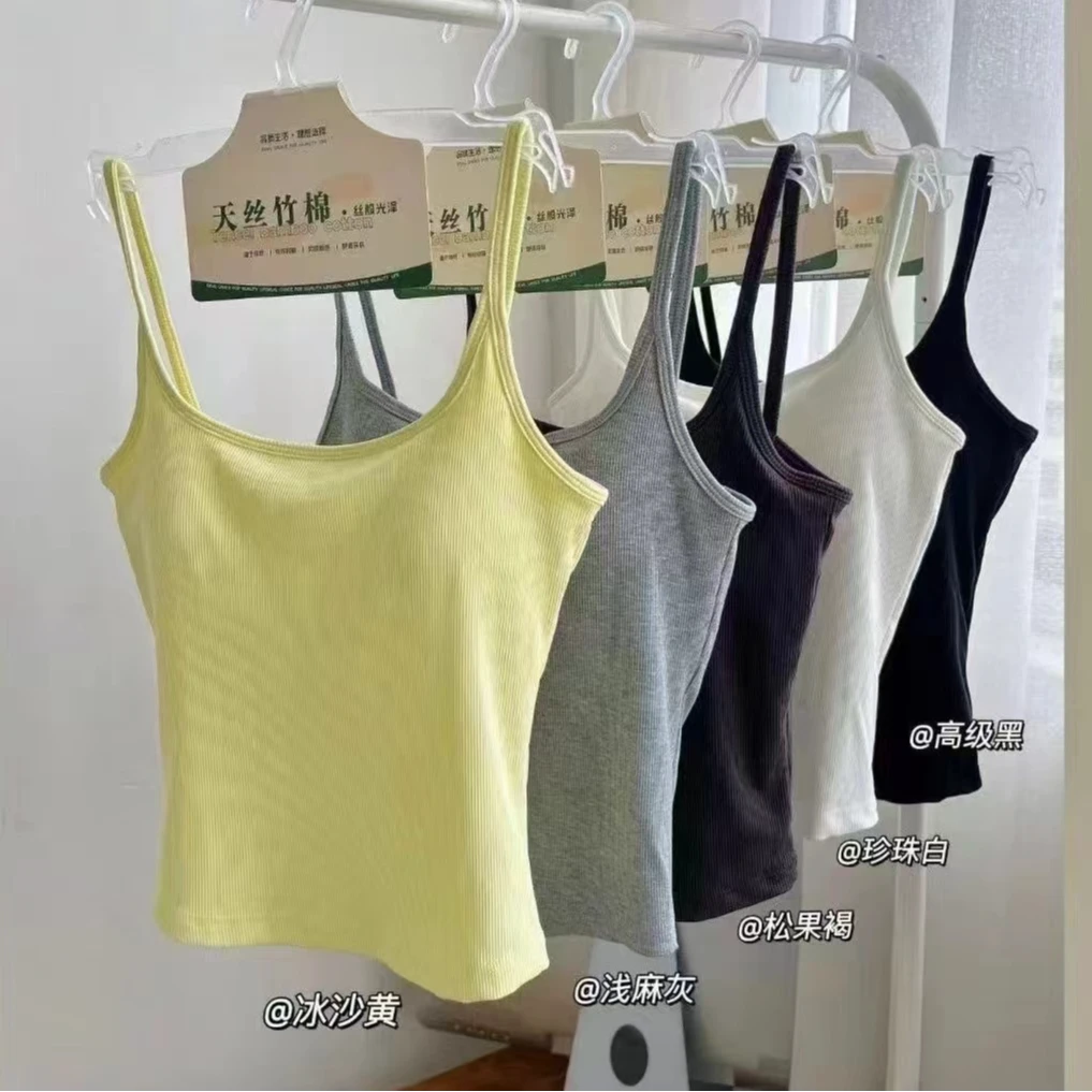 源头工厂春夏天丝竹棉性感露背固定杯大U背心吊带