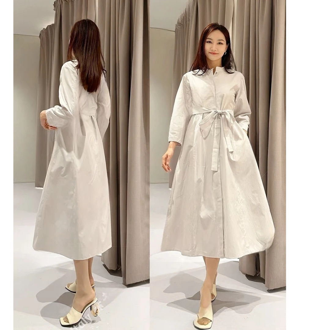 未使用 MaxMara 国现  纯棉系腰带收腰气质纯色连衣裙 CQ0052