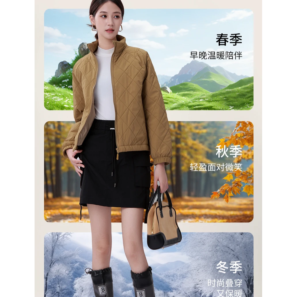 羊毛棒球服螺纹下摆女纯色秋季短外套轻盈保暖零压百搭春季