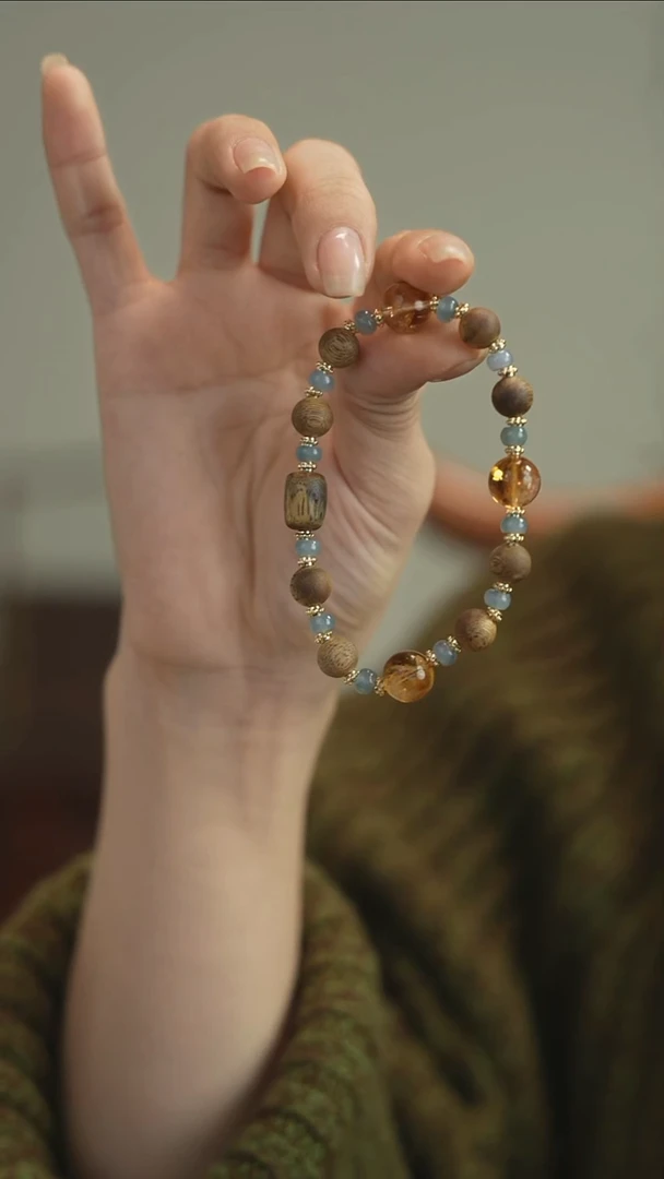 非洲檀香无事牌静**鑫黄塔晶+8mm莺歌绿