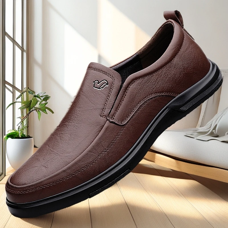 【富贵鸟正品】男皮鞋2025新款真皮软底英伦男鞋透气软面简约商务鞋