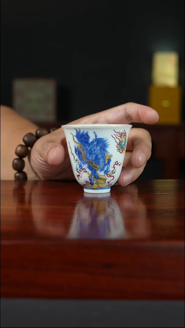 祖传窑  真柴窑传承400年描金麒麟花神杯