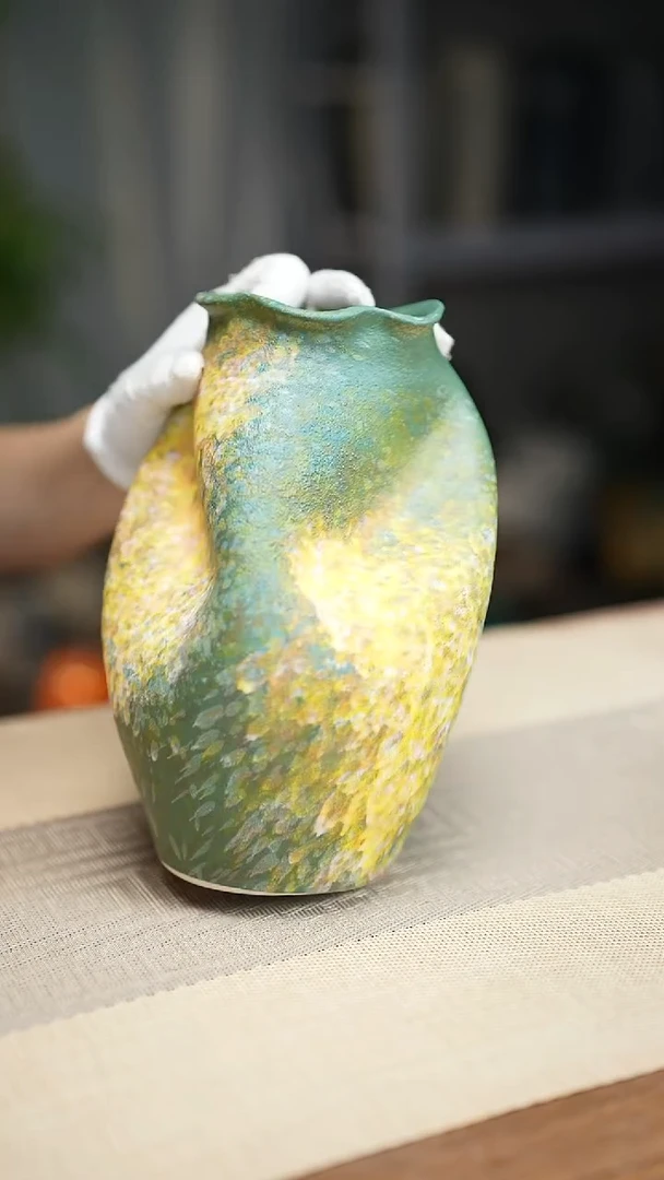 花器陶瓷花瓶涂鸦绿005