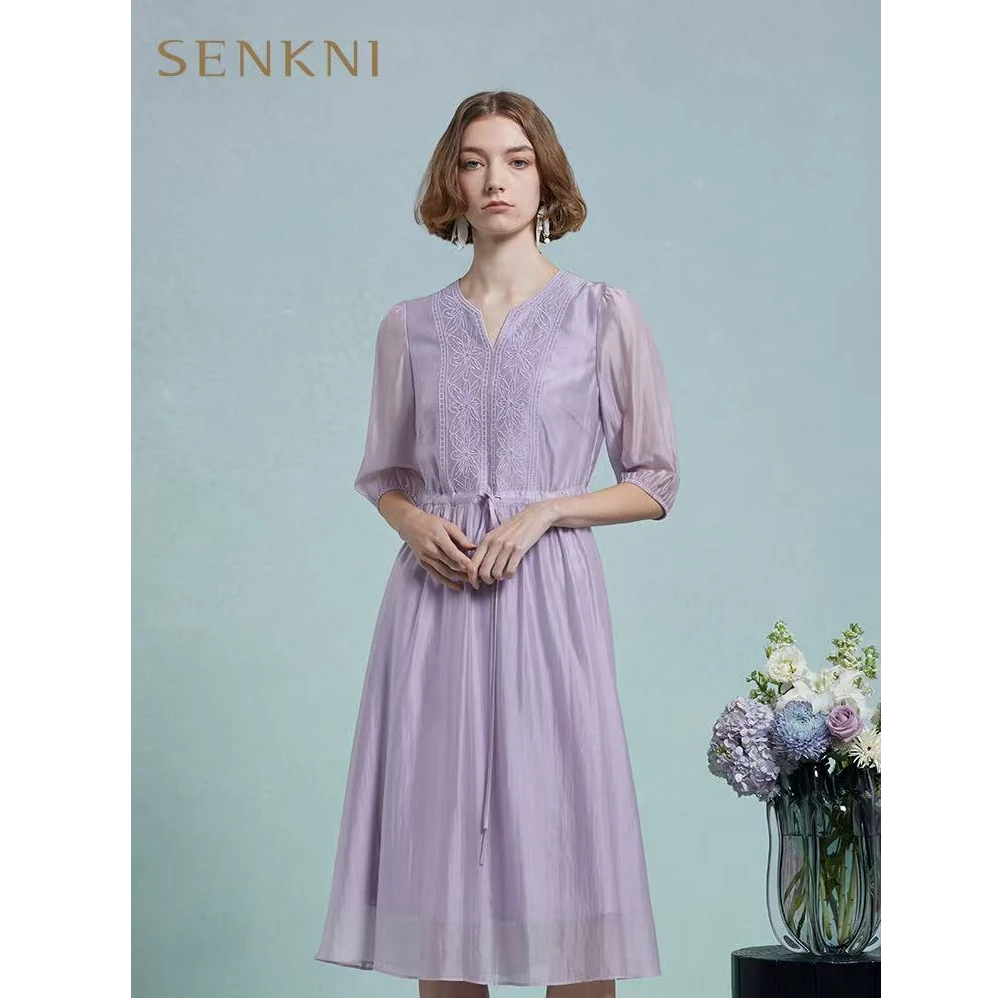 senkni/圣可尼夏季镂空刺绣抽绳收腰连衣裙S161204ND