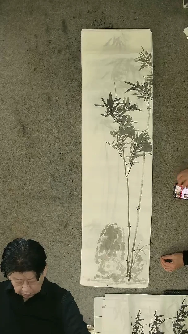 国画四尺对开  墨竹条屏 34*138cm