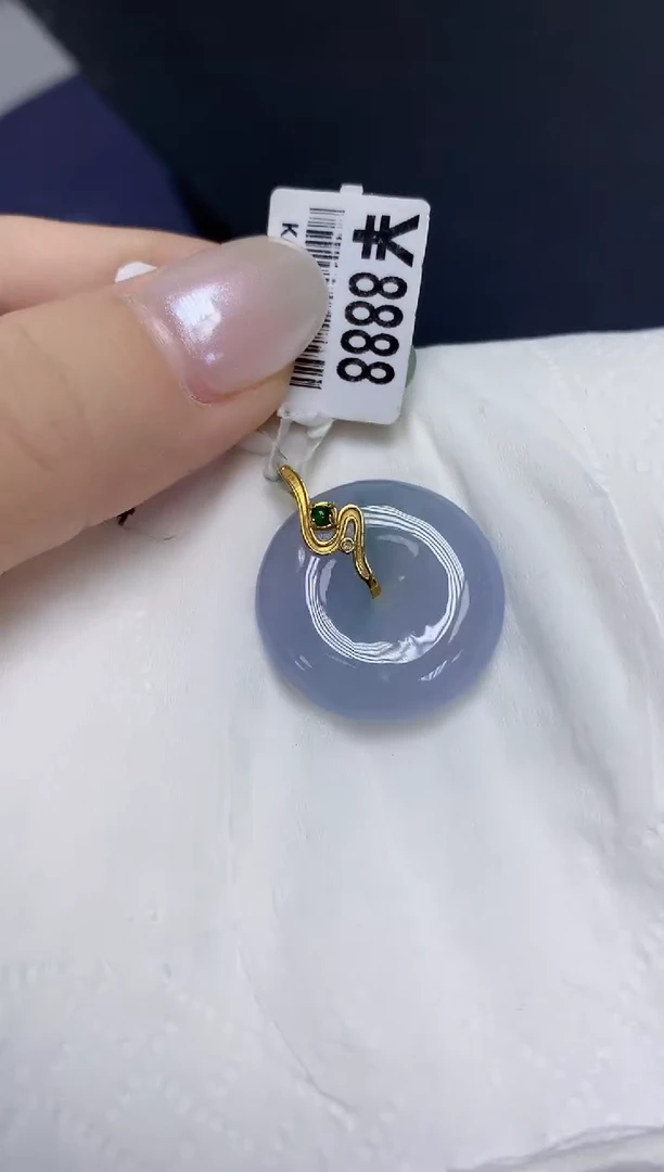 翡翠18K金镶嵌颈饰天然缅甸翡翠A货