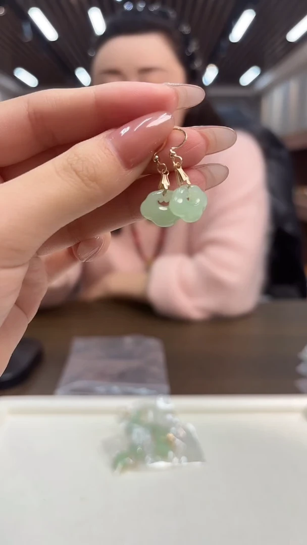 14K金镶嵌和田玉耳饰DIY款E869