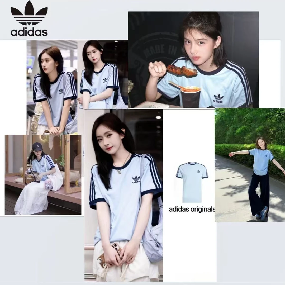 ADIADS三条纹复古穿搭纯棉运动修身内搭短袖圆领T恤JN7018