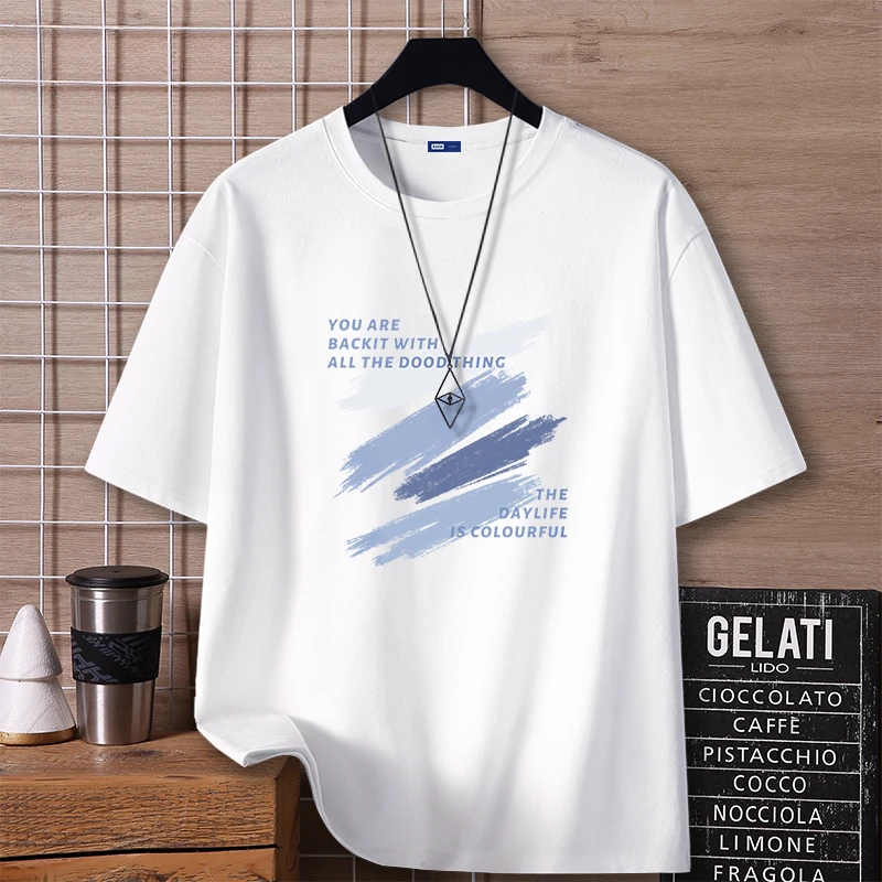 棉致宽松纯棉短袖男夏季新款简约潮流印花半袖小众设计感百搭T恤