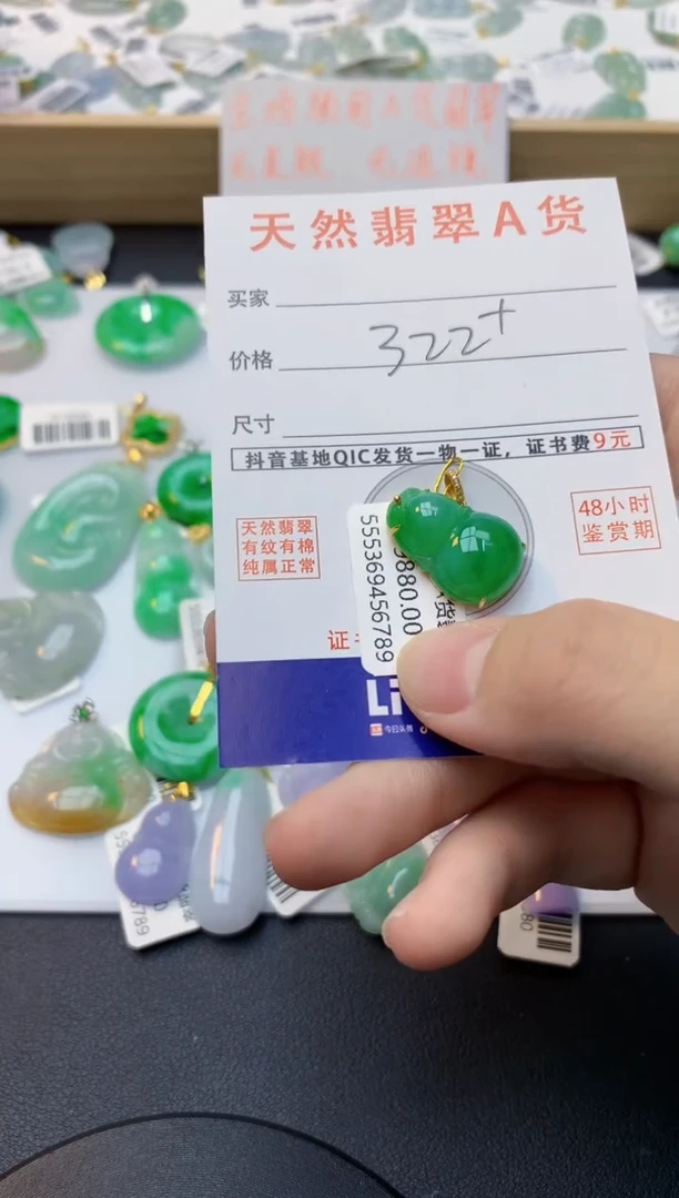 颈饰18K金镶嵌翡翠天然缅甸A货翡翠百元以上9元证书费自理