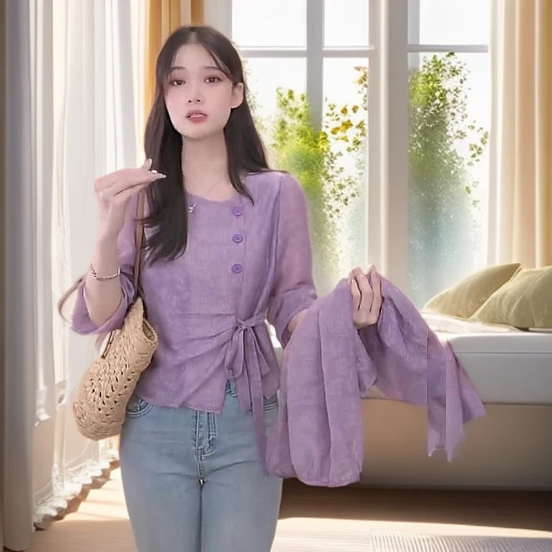 2025新款时尚上衣设计感洋气减龄长袖小衫秋装百搭气质短款衬衫女
