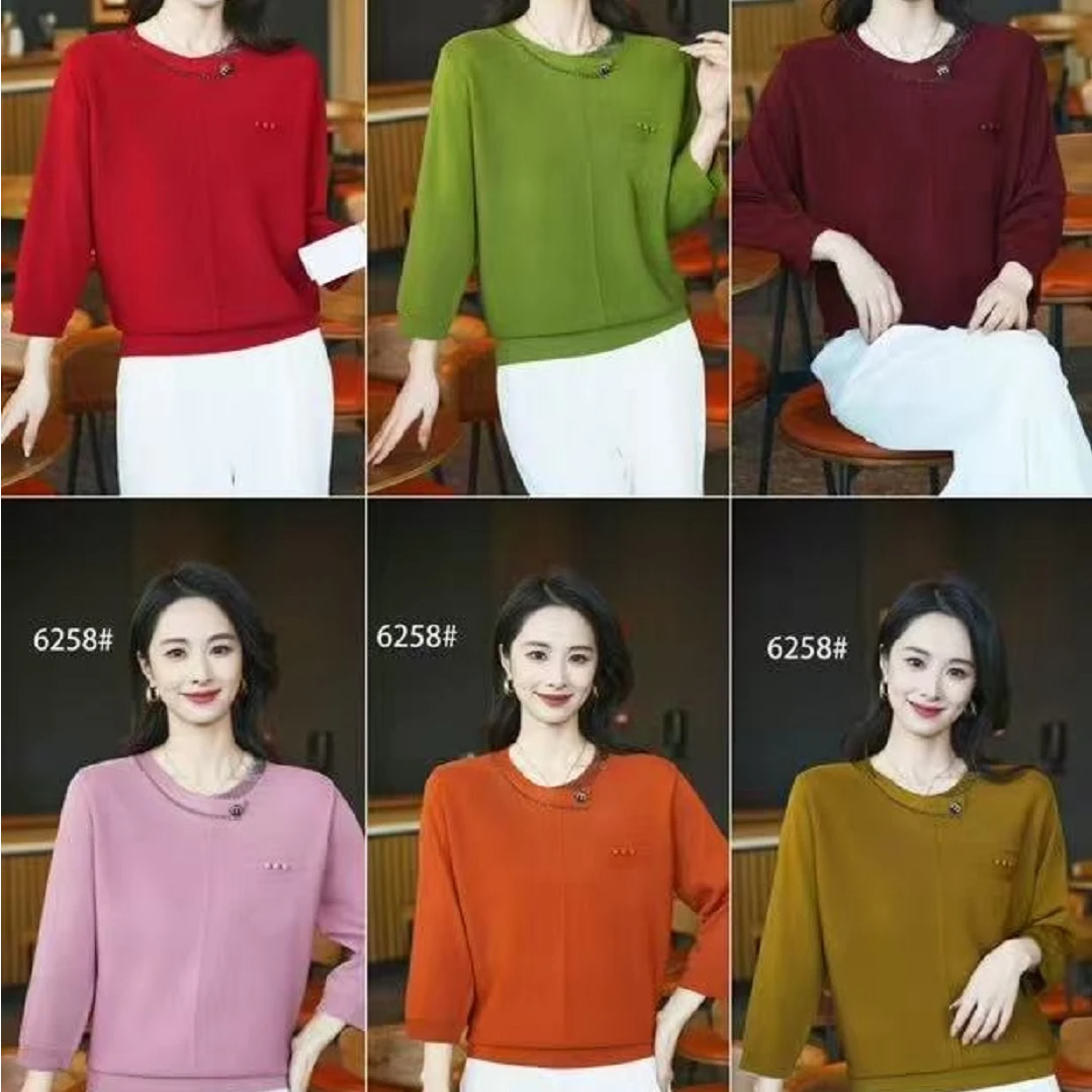 6258新款时尚m钻领上衣针织衫秋冬高端高品质女款女士洋气内搭