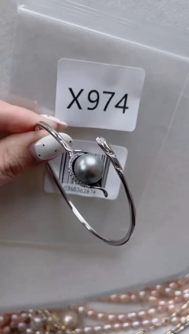 银S925镶嵌海水珍珠手镯X974