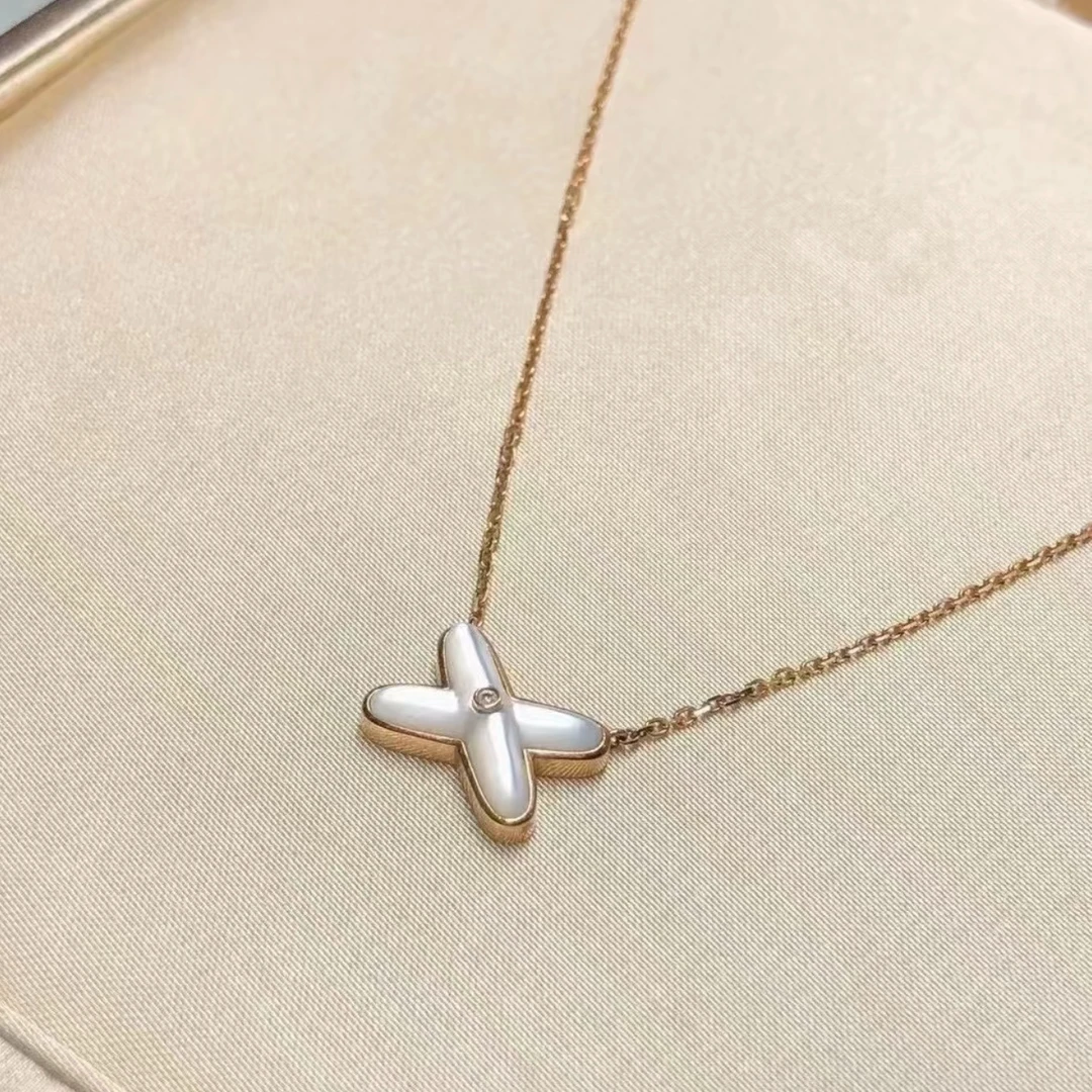 合金项链 5432 经典精雕高定版 轻奢交叉白贝项链简约