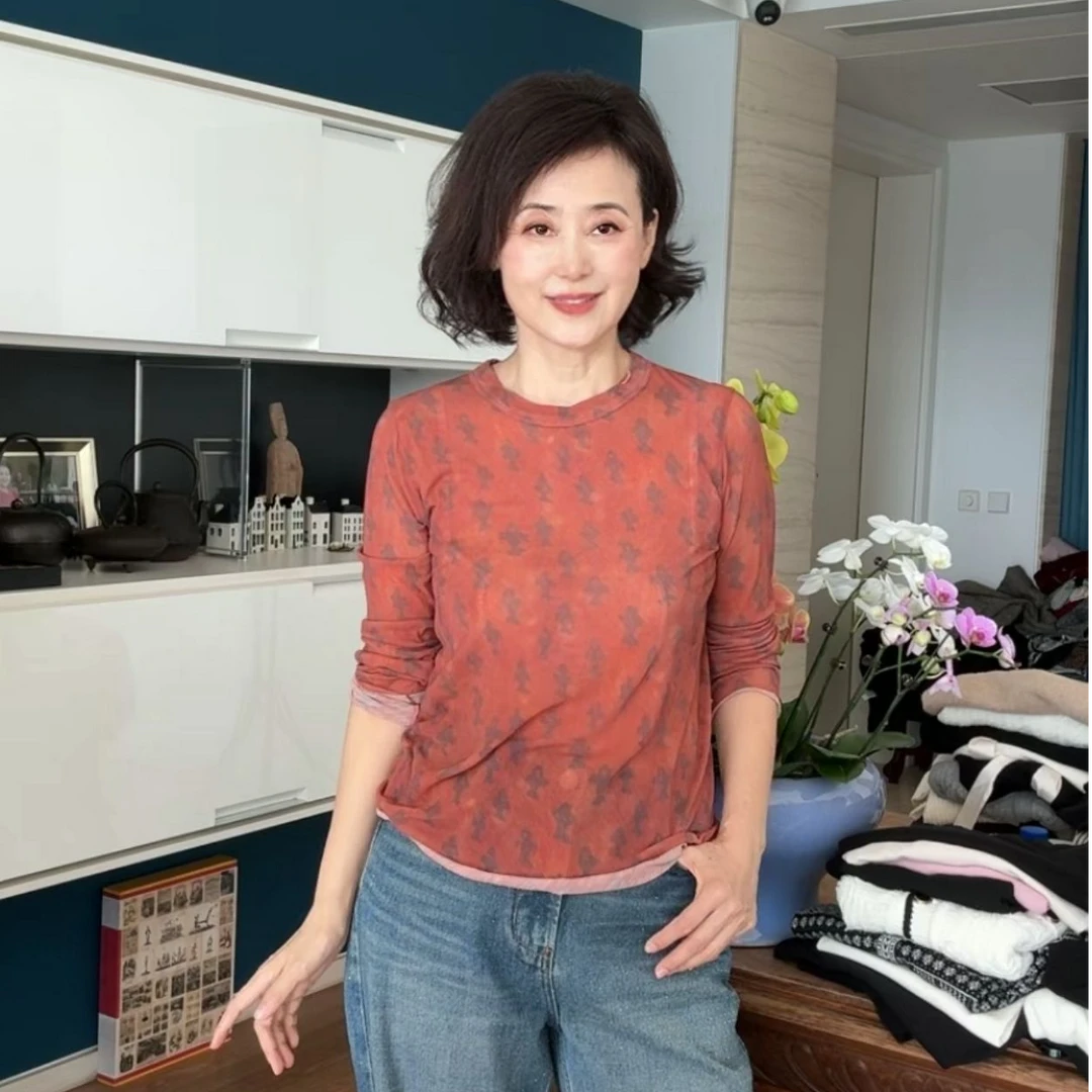 【维姐精选】MA 80S强捻棉轻奢感印花长袖圆领打底