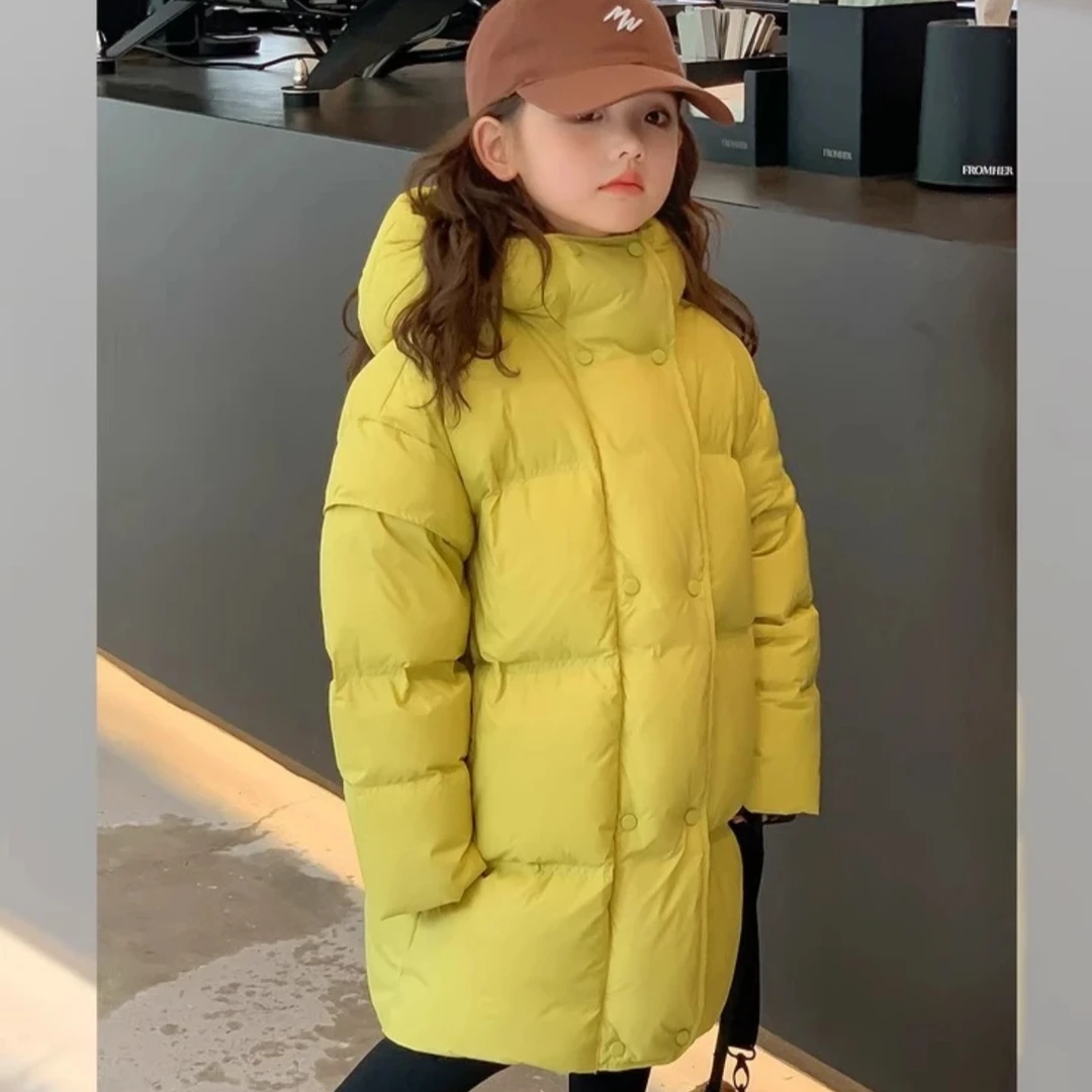 2024儿童新款中长款防寒服洋气男女童百搭冬季加厚连帽保暖外套