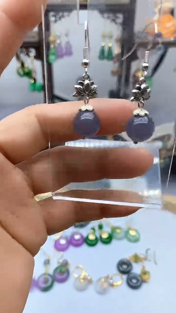 石英质玉（非洲翠）银S925镶嵌耳饰191