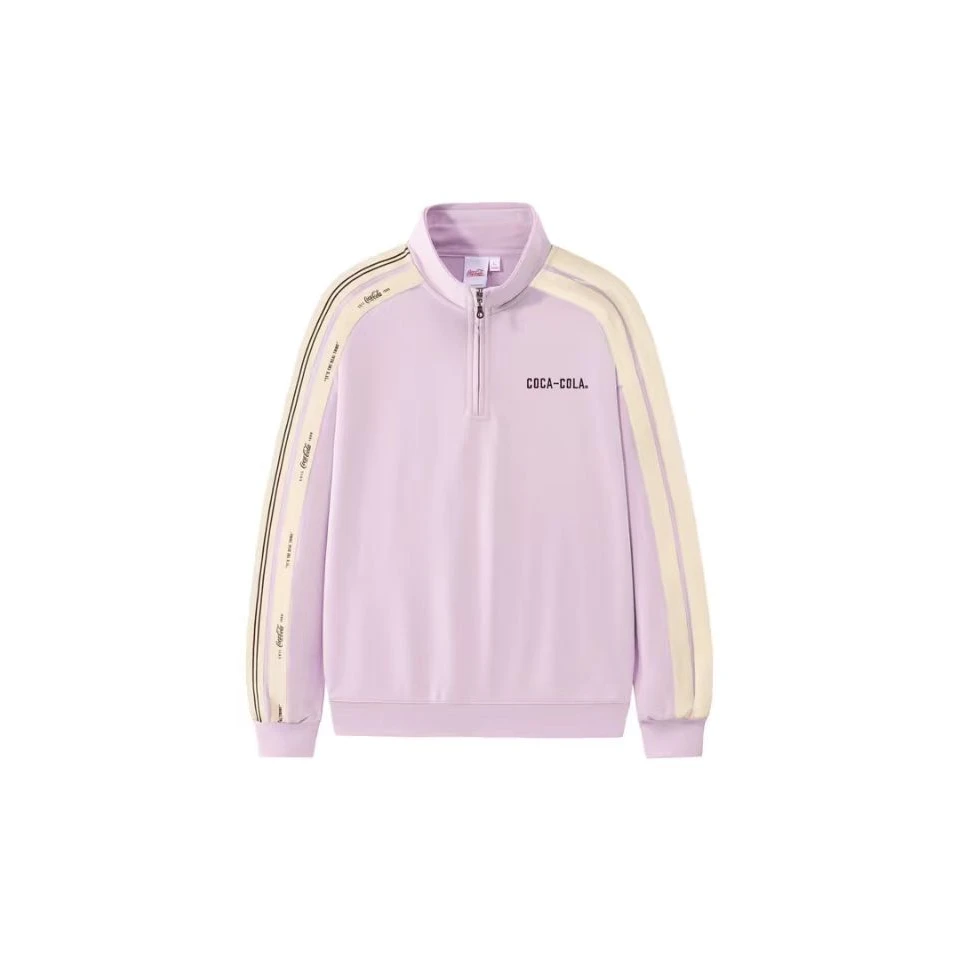 可乐 不对称条纹拼接字母刺绣半开襟拉链高领卫衣 男女同款 022款