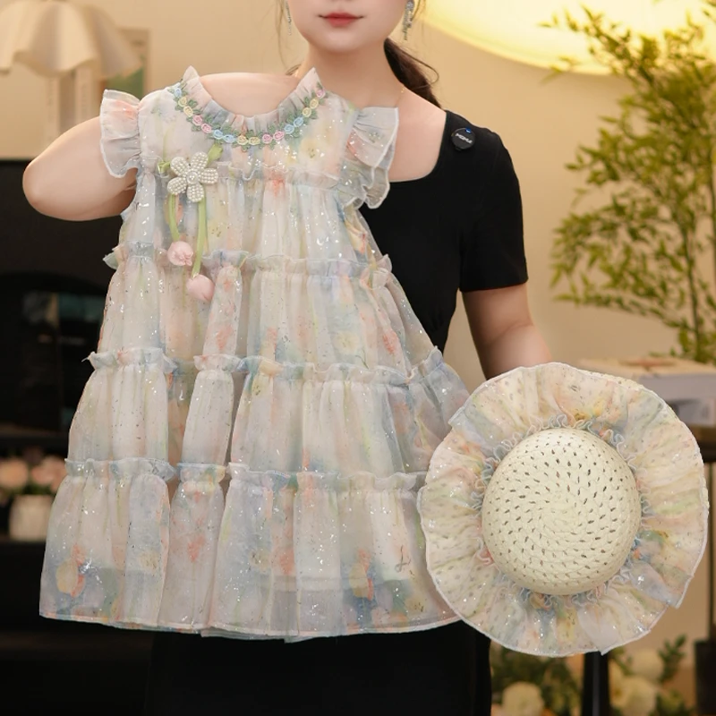 【蓝风花园】女童无袖薄款连衣裙夏款度假风碎花裙女孩洋气仙女裙