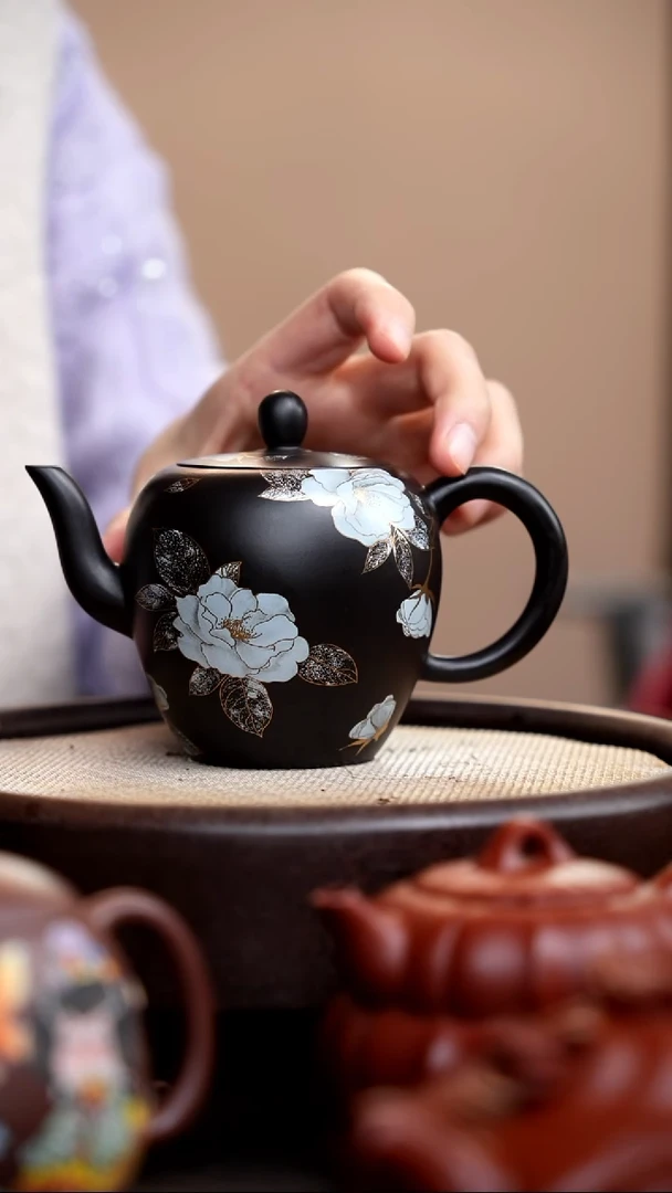 茶壶紫砂捂灰朱泥银牡丹美人肩