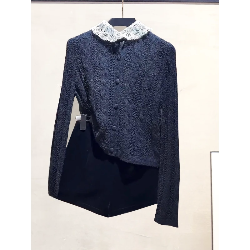 美爆了！墙裂推荐！气质黑色针织衫女开衫2025秋季温柔修身显瘦上衣