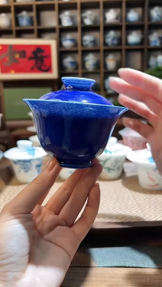 【闪购商品】洒蓝釉纯蓝盖碗