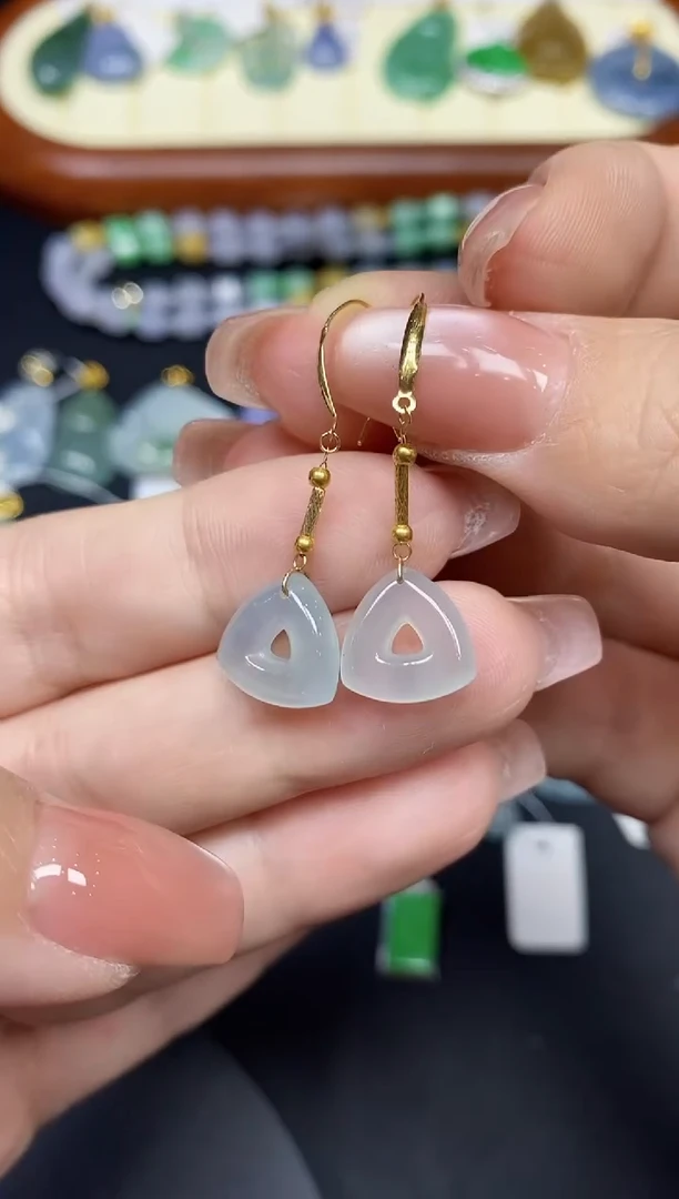 18K金镶嵌翡翠耳坠扣子18K金扣镶嵌@@CMT786-2