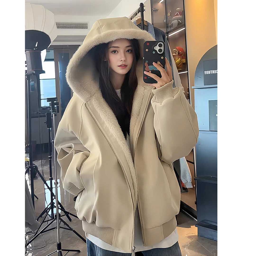 【格蓝度-官方正品】冬季加厚加绒保暖棉衣服女美式座山雕皮衣外套