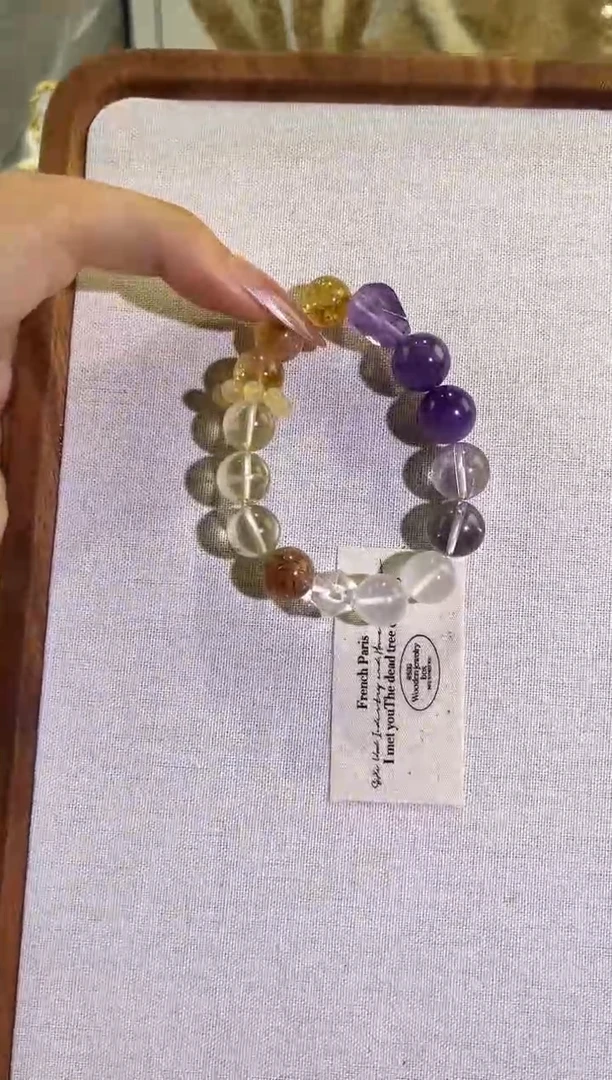 水晶手串未镶嵌紫色+黄色水晶手链