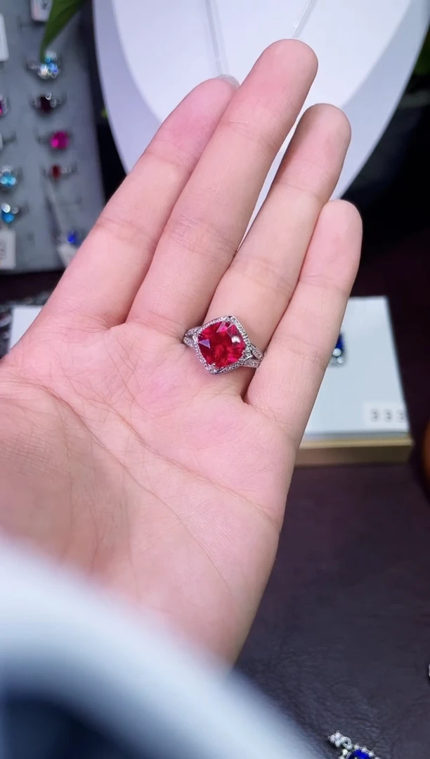 合金合成钻石红宝戒指