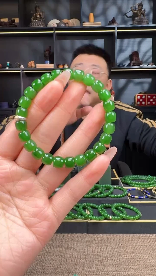 【闪购商品】和田玉4未镶嵌8.5mm碧玉极致手串