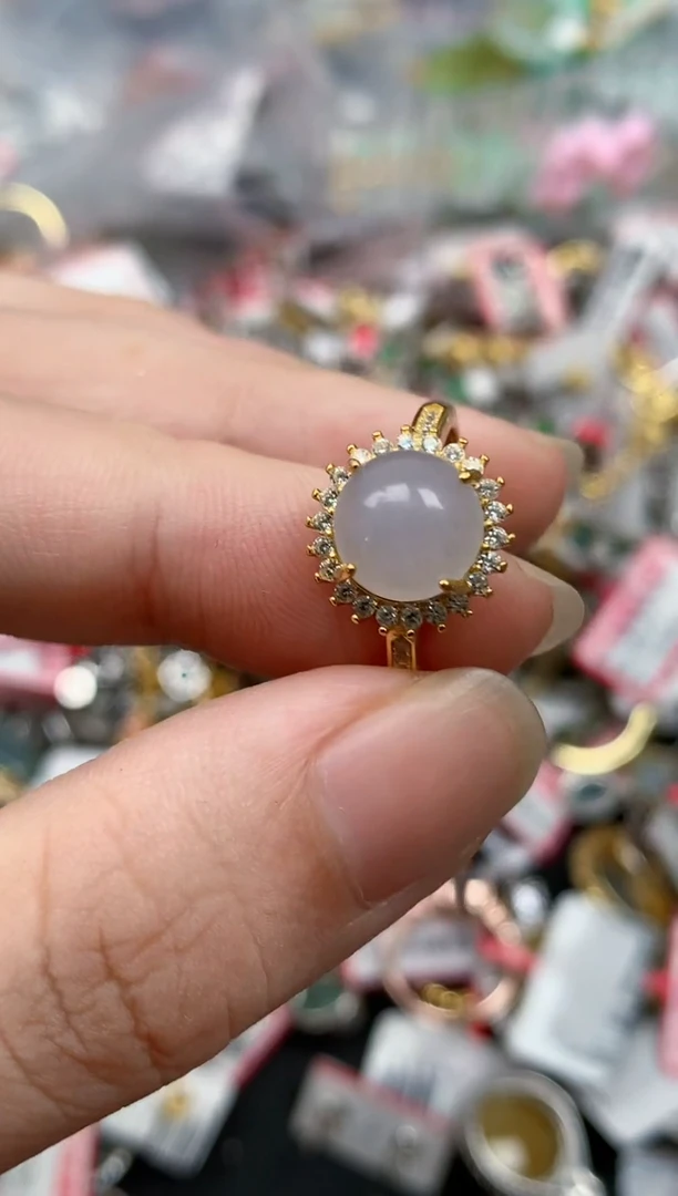 翡翠戒指银S925镶嵌天然缅甸翡翠