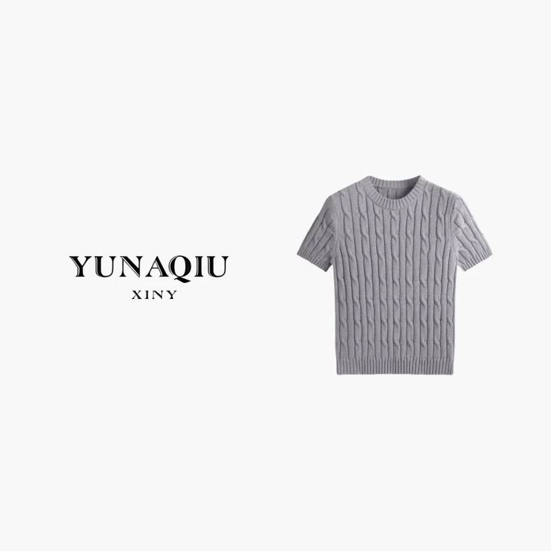 YUNAQIU 时尚休闲百搭夏季春夏简约圆领针织衫-9096