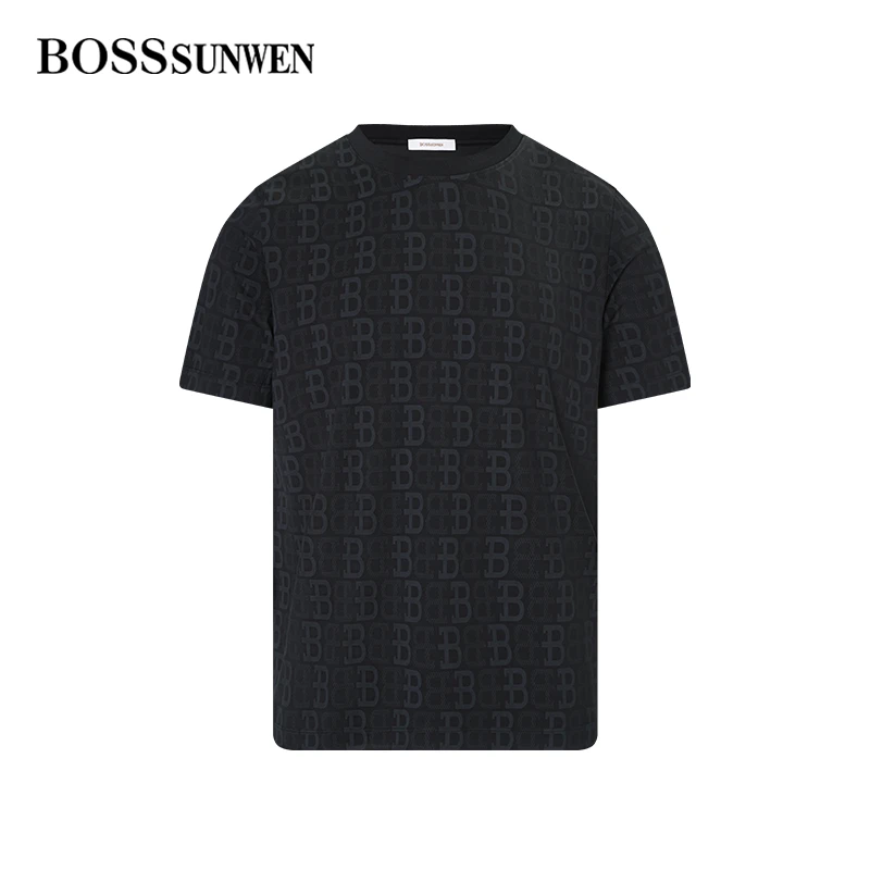 老花字母夏季圆领短袖T恤男款休闲运动透气