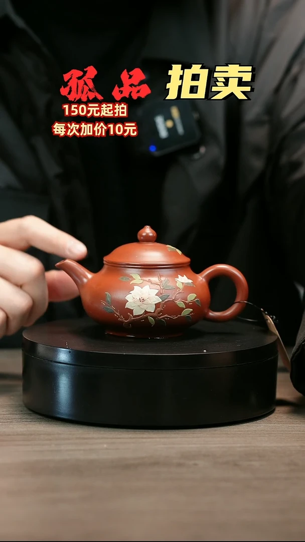 茶壶紫砂犀*H2424赵翠虹堆绘玉兰潘壶