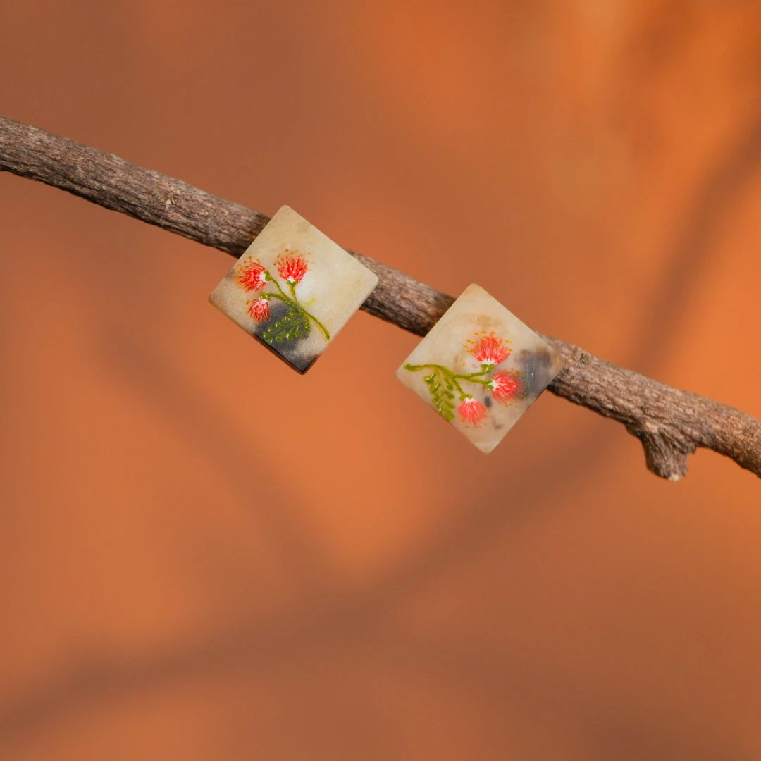 合金耳饰 牛角莳绘/合欢花/曼陀罗/蝴蝶兰/鸢尾花/小白花BA118002