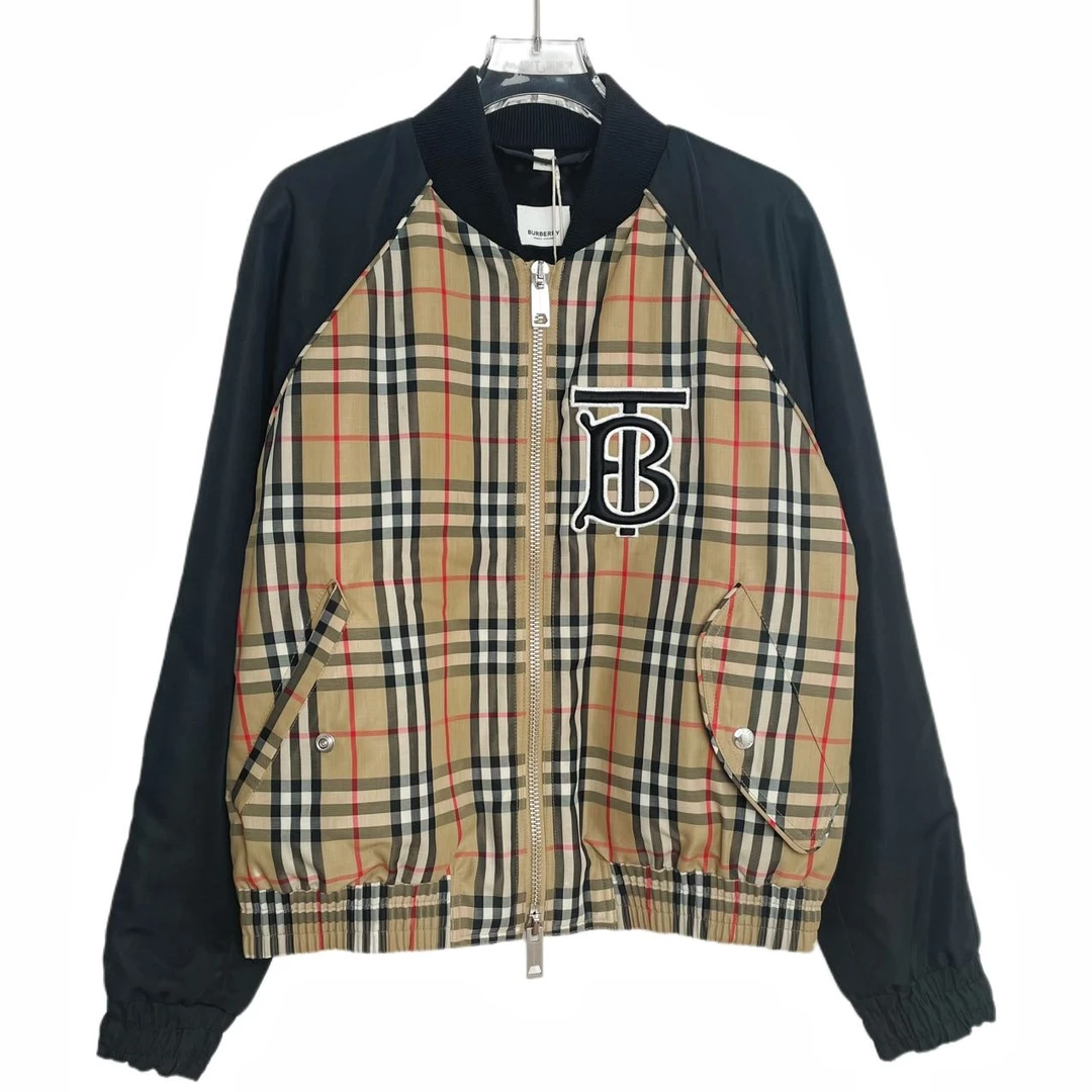 99新 BURBERRY/博柏利 字母印花宽松立领拉链长袖夹克外套 S码 CS